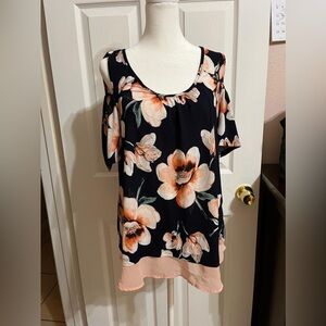 Naïf Black and orange floral cold shoulder blouse (E)